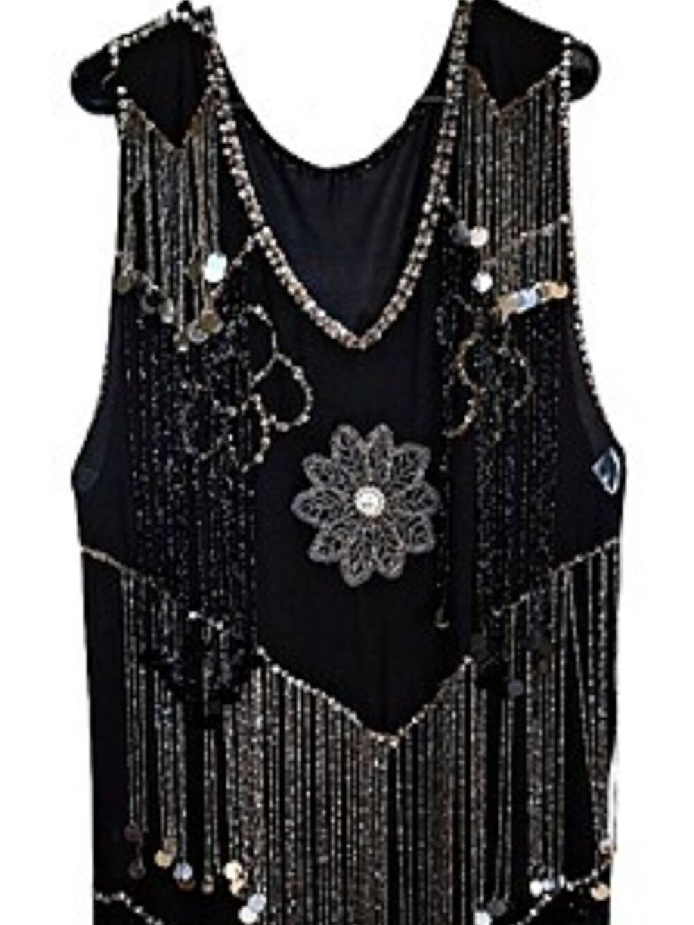 Black Heavily Beaded/Fringe Flapper Dress 12/14